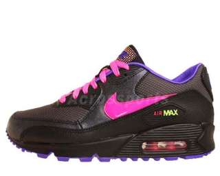 Nike Air Max 90 2007 GS Black Pink Flash Purple 2012 Neon Youth Girls 