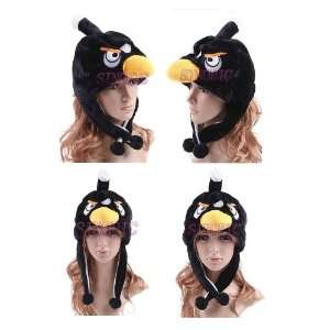  Black Angry Birds Plush Bomber Animal Face Hat w/Pom Poms 
