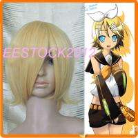 Vocaloid Kagamine Rin Cosplay Gold Blonde Wig Flip Out Short Hair 13 
