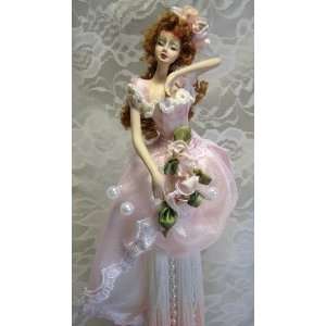  Victorian Lady with Pink rose party gown tassel Doll Victorian Tea 