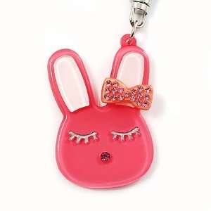  Cute Pink Plastic Bunny Key Ring With Crystal Bow Jewelry