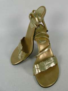DILLY Gold Metallic Leather Slingbacks Pumps Heels 8  