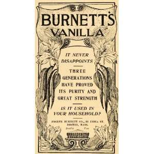 1900 Ad Joseph Burnetts Vanilla Extract Baking Cooking Bean Plant Pod 