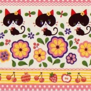  cute black cat Kokka pink Fabric Japan kawaii (Sold in 