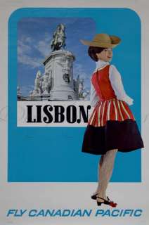 ORIGINAL Vintage Airline Travel Poster CP Air LISBON PORTUGAL 1968 