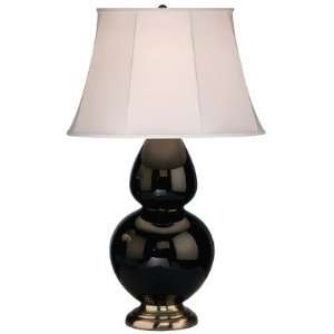 1603 Double Gourd   Table Lamp, Antique Silver Finish with Black Glass 