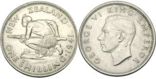 elf New Zealand 1 Shilling 1941 Silver World War II  