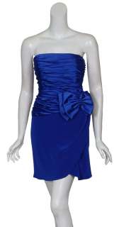 VICKY TIEL Cobalt Satin Ruched Strapless Dress 10 NEW  