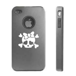 Apple iPhone 4 4S 4G Silver D53 Aluminum & Silicone Case Heart Skull 