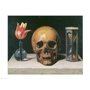  Vanitas Still Life with a Tulip, Skull and Hour Glass 