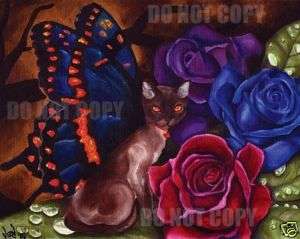 ORIGINAL OIL PAINTING CAT BUTTERFLY Fairy Art by VERN  