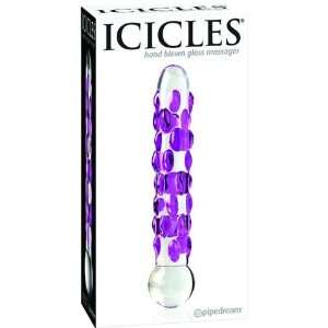  Icicles no. 7 hand blown glass massager   clear w/pink 