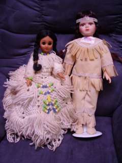 NATIVE AMERICAN DOLL LOT OF TWO 15 & 18 WITH STAND  