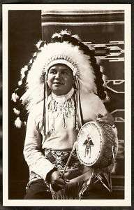 RPPC Native American Indian CEREMONIAL DRESS Drum NICE  