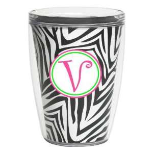 Zebra Print 16 oz Insulated Beverage Tumbler w/Monogram   Pink, Green 