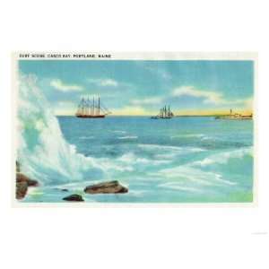 Portland, Maine   View of a Surf Scene, Ships on Casco Bay Giclee 