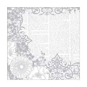  Hot Off The Press Color Me Papers 12X12 Silver Flower & Words 