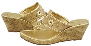 Jack Rogers Marbella Cork Mid Wedges Nappa Gold Shoes 9  