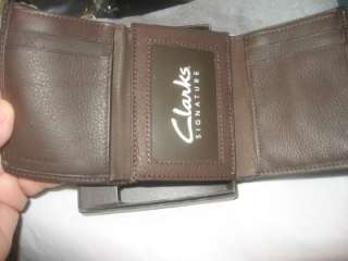 Clarks Trifold Flip ID Top Grain Leather Wallet,Brown  