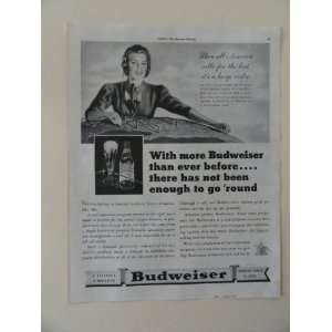 Budweiser Beer. Vintage 40s full page print ad. (telephone operator 