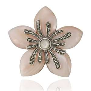  Sterling Silver Marcasite, Mother of Pearl and Pink Shell 