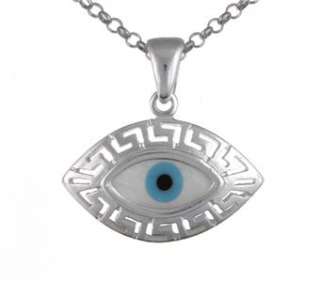 Evil Eye, Greek Key, Mother Pearl, Silver Pendant,Charm  