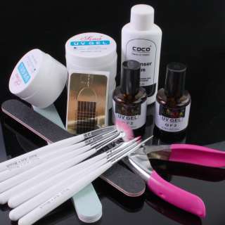 Nail Art UV gel kits topcoat primer base gel remover paint brush Tool 