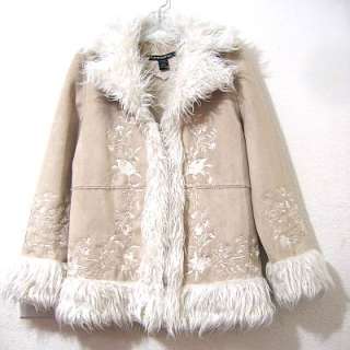 FAUX SHEARLING SHEEP SKIN COAT EMBROIDERY L LUCEE ETHEL  