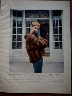 1956 Christian Dior Autumn Haze EMBA Mink Fur Coat Ad  