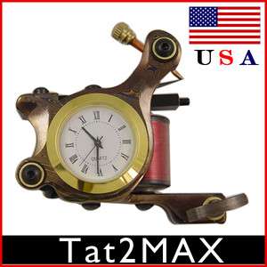   Steel Tattoo Machine With Clock 10 coils wrap gun supply USA (TM D015