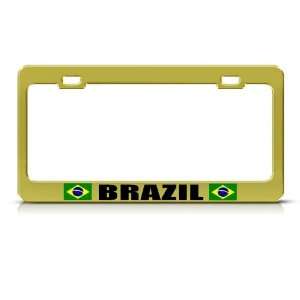Brazil Brazilian Flag Gold Country Metal license plate frame Tag 