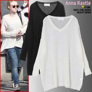 Anna Kastle New Womens V neck Oversized Mohair Pullover Sweater Top 