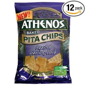 Athenos Pita Chips, Roasted Garlic and Herb, 6 Ounce Bag (Pack of 12)