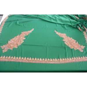 Kashmiri Hand Embroidered Crepe Silk Saree in Green Colour 