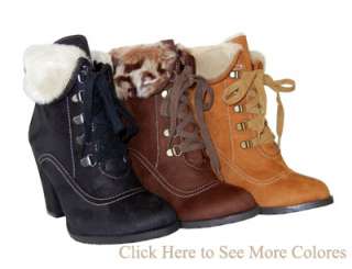 Warm & Edgy Fur Cuff Suede Lace Up Ankle Booties Boots Perfect w 