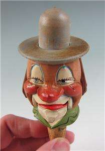 RARE ANRI Circus CLOWN MECHANICAL Figural BOTTLE STOPPER Carved WOOD 