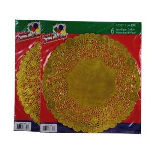  Lot of 12 Gold Round 12 Doilies Lace Paper