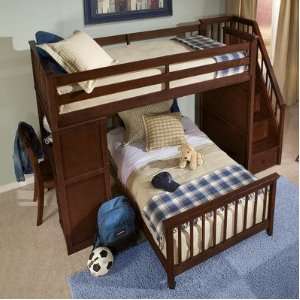  School House Stair Loft Bed in Cherry