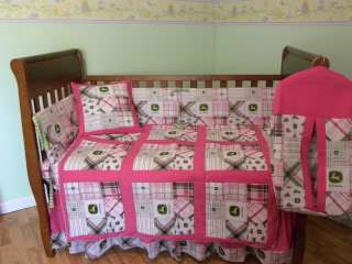 John Deere Baby Nursery Crib bedding set Pink Madras  