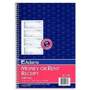 Adams Money and Rent Receipt Book, 7.63 x 11, Spiral Bound, 2 Part 