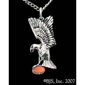 Eagle Necklace with Gem, Sterling Silver, Orange set gemstone, Eagle 