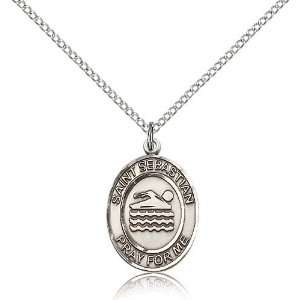 925 Sterling Silver St. Saint Sebastian/Swimming Medal Pendant 3/4 x 