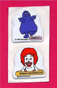 Old Ronald McDonald & Grimace Uncut 1985 Puffy Stickers  