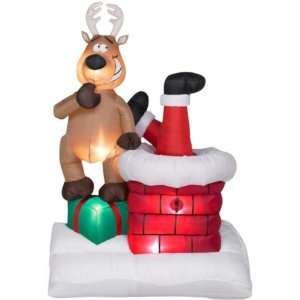  Airblown Animated Santa Kicking in Chimney with Reindeer 