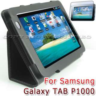BLACK LEATHER STAND CASE COVER+SCREEN PROTECTOR FOR SAMSUNG GALAXY TAB 