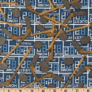  44 Wide Flannel Hockey Score Blue Fabric By The Yard 