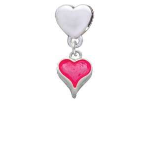  Small Long Hot Pink Heart European Heart Charm Dangle Bead 