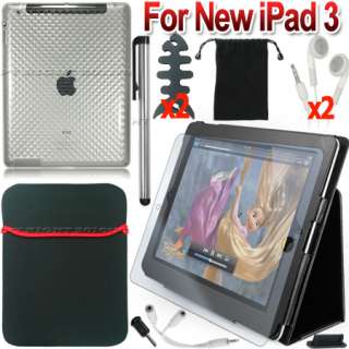   LEATHER CASE+TPU COVER+SLEEVE+SCREEN PROTECTOR FOR APPLE NEW IPAD 3