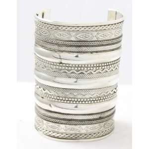  Embellished Long Silver Cuff 