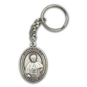  Silver St. Pius X Keychain   Engravable
